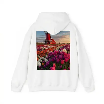 Dutch Windmill Red Tulip Field Landscape