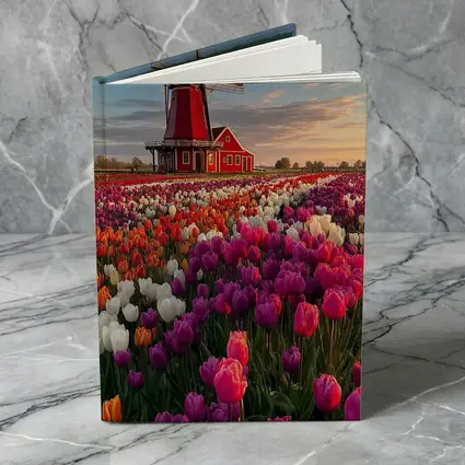 Dutch Windmill Red Tulip Field Landscape