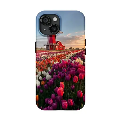Dutch Windmill Red Tulip Field Landscape