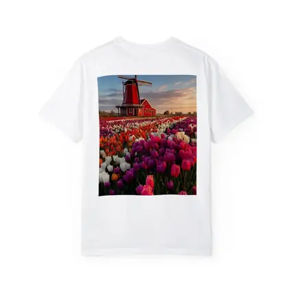 Dutch Windmill Red Tulip Field Landscape