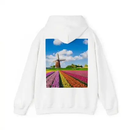 Dutch Tulip Field Windmill Blue Sky
