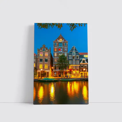 Amsterdam Canal Houses Blue Hour Night