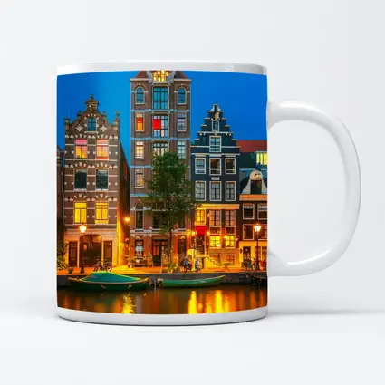 Amsterdam Canal Houses Blue Hour Night