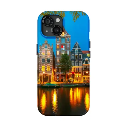 Amsterdam Canal Houses Blue Hour Night