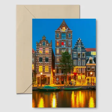 Amsterdam Canal Houses Blue Hour Night