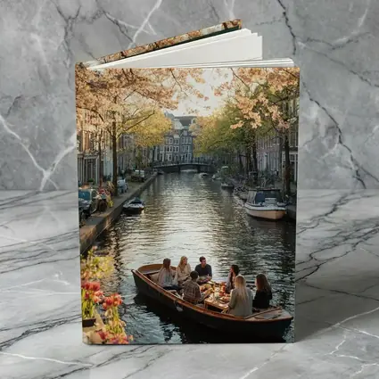 Amsterdam Canal Boat Cherry Blossom Spring