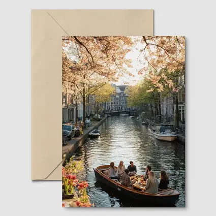Amsterdam Canal Boat Cherry Blossom Spring