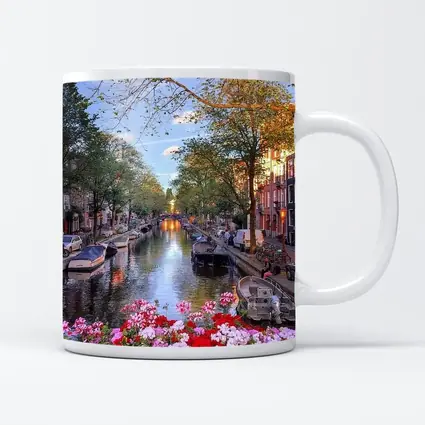 Amsterdam Canal Flowers Trees Sunset View
