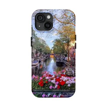 Amsterdam Canal Flowers Trees Sunset View