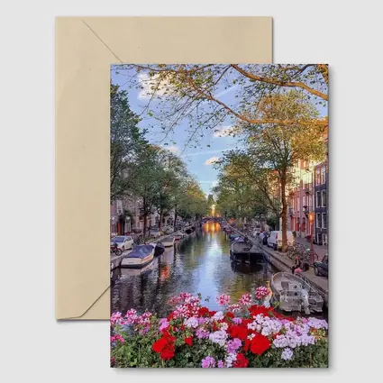 Amsterdam Canal Flowers Trees Sunset View