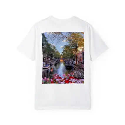 Amsterdam Canal Flowers Trees Sunset View