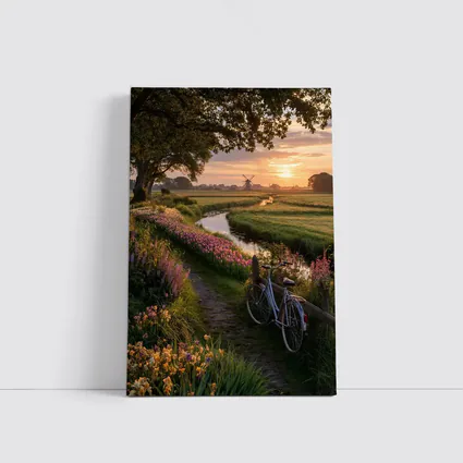 Dutch Windmill Sunset Bicycle Flower Fields