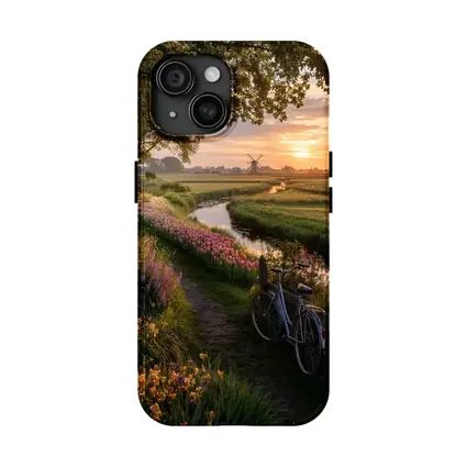 Dutch Windmill Sunset Bicycle Flower Fields