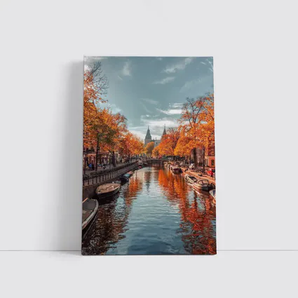 Amsterdam Canal Autumn Orange Trees Reflection
