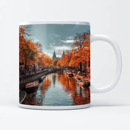 Amsterdam Canal Autumn Orange Trees Reflection