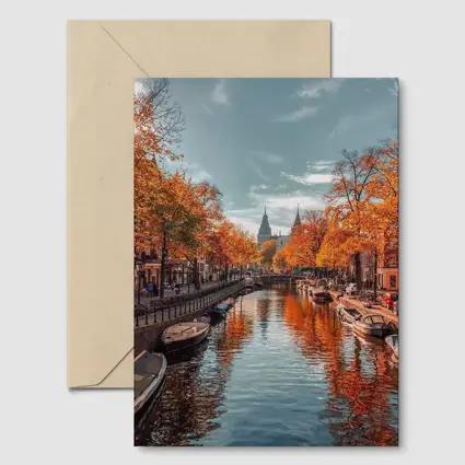 Amsterdam Canal Autumn Orange Trees Reflection