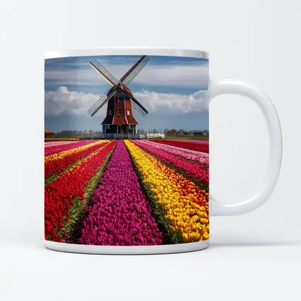 Dutch Windmill Tulip Fields Netherlands Landscape
