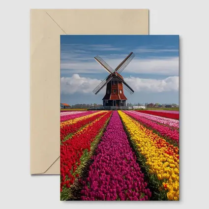 Dutch Windmill Tulip Fields Netherlands Landscape