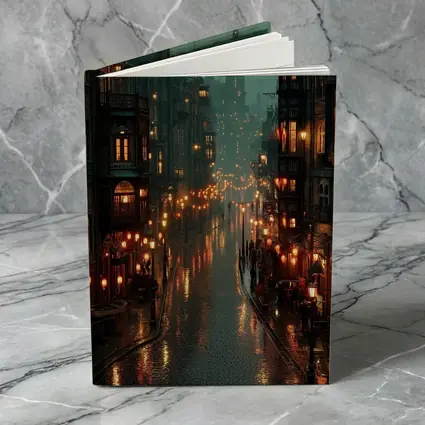 Rainy City Street Glowing Lanterns Night