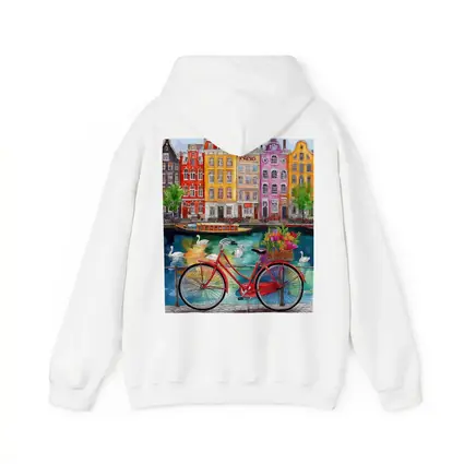 Red Bicycle Amsterdam Canal Colorful Buildings Art