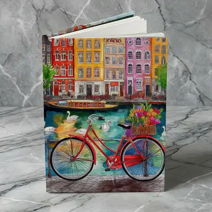 Red Bicycle Amsterdam Canal Colorful Buildings Art
