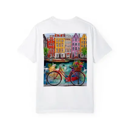 Red Bicycle Amsterdam Canal Colorful Buildings Art