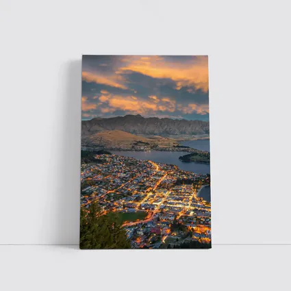 Queenstown New Zealand City Lights Sunset
