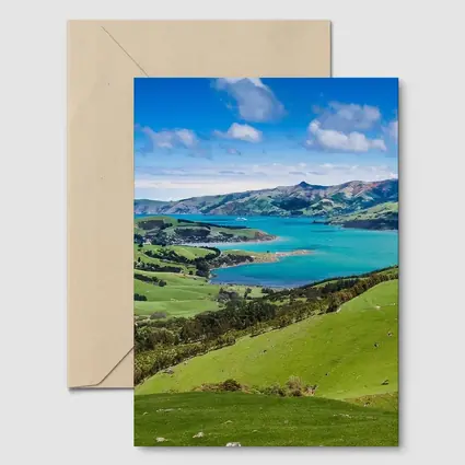 New Zealand Green Hills Turquoise Bay Landscape