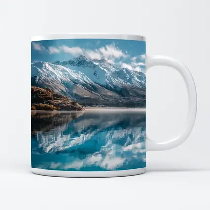 Snow Capped Mountains Reflected In Blue Lake