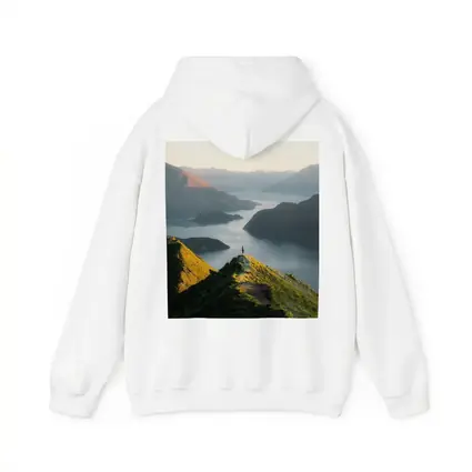 Lone Hiker Overlooking Mountain Lake Landscape