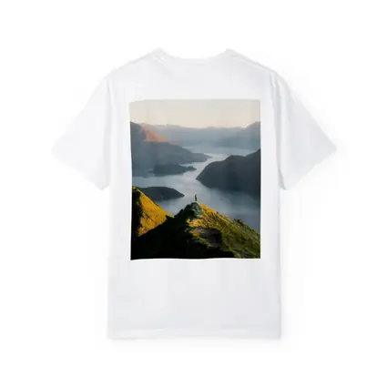 Lone Hiker Overlooking Mountain Lake Landscape