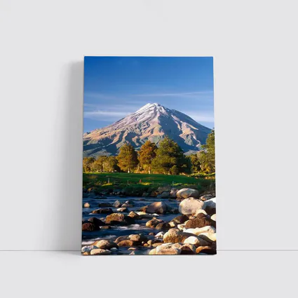 Snow Capped Volcano Rocky River Landscape