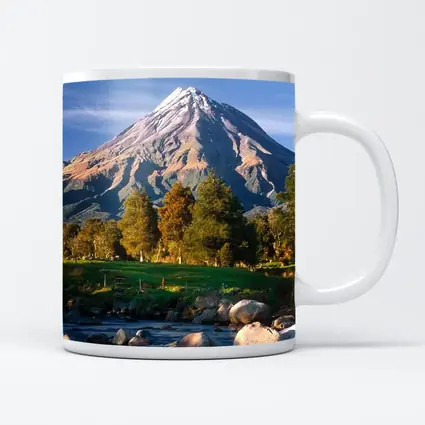 Snow Capped Volcano Rocky River Landscape