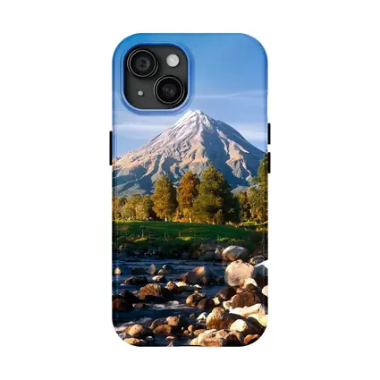 Snow Capped Volcano Rocky River Landscape