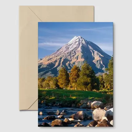 Snow Capped Volcano Rocky River Landscape