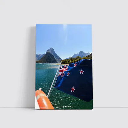 New Zealand Flag Milford Sound Mountains