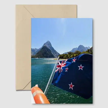 New Zealand Flag Milford Sound Mountains