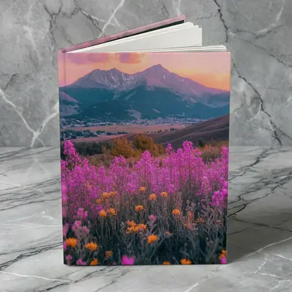 Pink Wildflowers Mountain Sunset Landscape