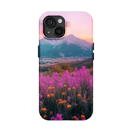 Pink Wildflowers Mountain Sunset Landscape