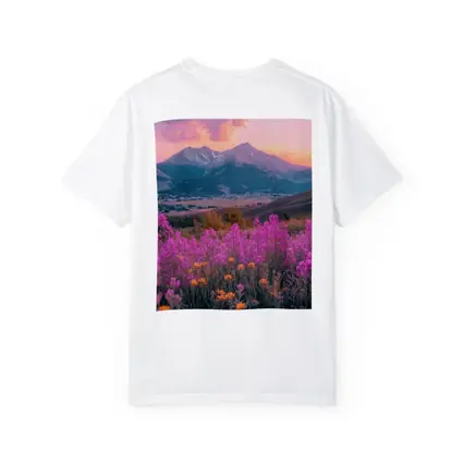 Pink Wildflowers Mountain Sunset Landscape