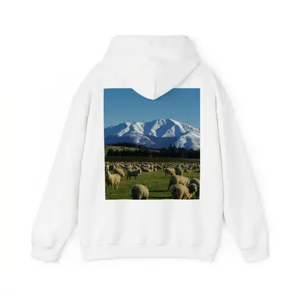 Sheep Flock Grazing Snow Capped Mountain