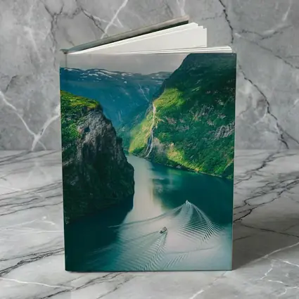 Norwegian Fjord Waterfall Boat Green Mountains