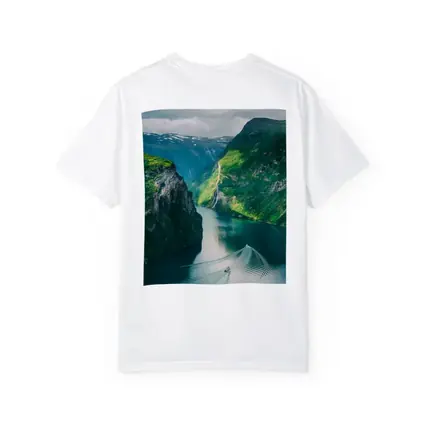 Norwegian Fjord Waterfall Boat Green Mountains