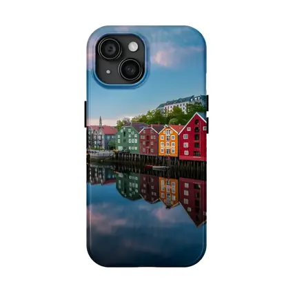 Trondheim Colorful Waterfront Buildings Norway Reflection