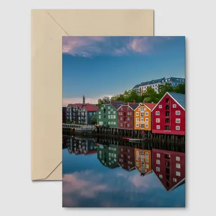 Trondheim Colorful Waterfront Buildings Norway Reflection