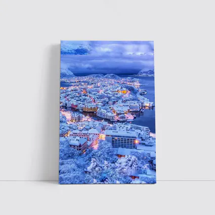 Alesund Norway Snowy City Winter Night