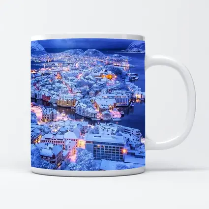 Alesund Norway Snowy City Winter Night