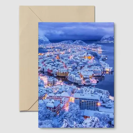 Alesund Norway Snowy City Winter Night