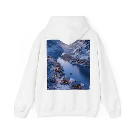 Snowy Mountain Village Fjord Winter Sunset