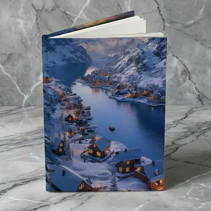 Snowy Mountain Village Fjord Winter Sunset